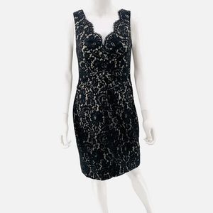 Eliza J Dress Womens 10 BlackLace Overlay Cocktail Party Scallop Edge V-Neck